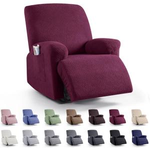 KinCam Recliner Covers, Stretch Reclining Chair Covers, Recliner Sofa Slipcovers Stripe Jacquard Recliner Couch Covers Furniture Protector Covers for Pet Kid (1 Seater, Burgundy)