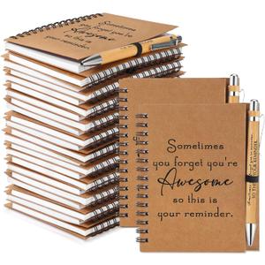 Honoson 30 Sets Spiral Notebooks Sets Employee Thank You Gifts Inspirational Journals with Retractable Bamboo Pens Bulk Encouragement Notepad for School Teacher, Awesome Sign