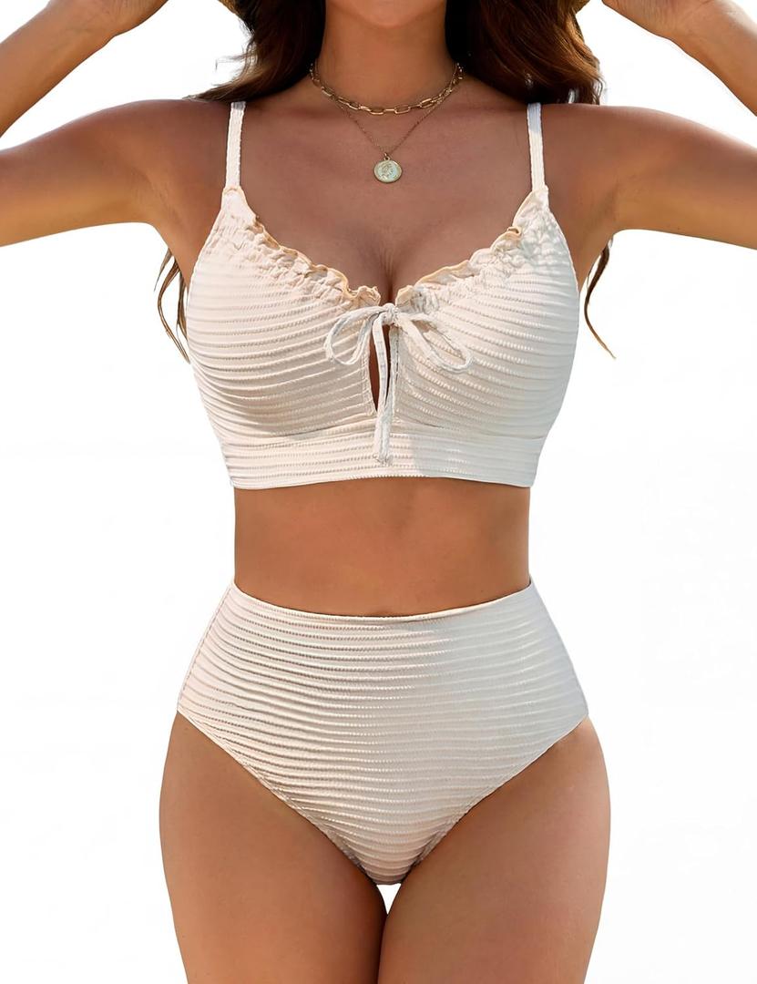BMJL High Waisted Bikini Sets for Women Textured Tummy Control Swimsuits Two Piece Cutout Beach Swim Bathing Suits 2026 L