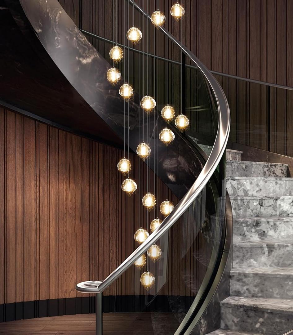 HAIXIANG LED Glam Chandelier 138 inches Long Light Luxury Crystal Ceiling Chandeliers Remote Dimmable High Ceiling Pendants Lighting Fixtures Black 20 Lights