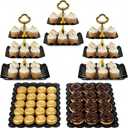 NWK 5 Piece Cake Stand Set with 2 x 3-Tier Cupcake Stands, 1 x2-Tier Cupcake Stands, 2 x Appetizer Trays, for Wedding Birthday Baby Shower Tea Party Decorations (Black)