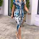 CHICME Summer Dresses for Women Floral Print Plunge V Neck Midi Dress Casual Ruched Slit Bodycon Party Dress (XL)