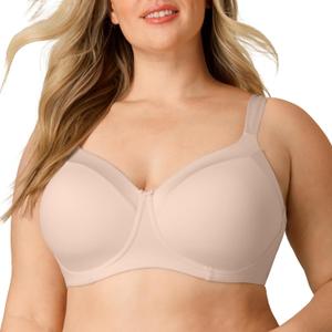 Playtex Women's Wireless Balconette Bra, Full-Coverage Bras for Women, Support, Moisture Wicking (Plus (36D, Almond)