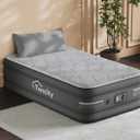Tencity Fast Inflate AirBed, Quiet & Comfortable Blow Up Bed for Home Guests, Camping, Travel, Luxury Air Mattress W/Quilted Foam Topper, U-Shaped PVC Strap for Firm Support，Grey 18" Twin，18" Twin