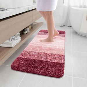 Arotive Microfiber Bathroom Rugs, Shaggy Soft and Absorbent Bath Rug, Non-Slip, Thick Plush Machine Washable Dry Bath Mats for Bathroom, Tub and Shower, 47x20, Burgundy
