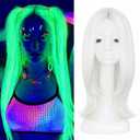24 Inch Glowing in the Dark Straight Hair Wig White Color Middle Part Long Synthetic Adult Costume Wig for Women