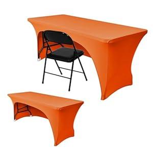 Nasitos 2 Pack Spandex Tablecloths for 6 Foot Rectangle Table-Open Back Orange Stretch Table Cloths for 6 Foot Folding Table, Wrinkle Resistant for Wedding, Parties, Buffet, Baby Shower