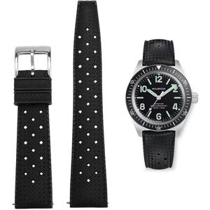 FKM Rubber Watch Bands Quick Release Tropical Style Fluororubber 18mm 20mm 22mm Replacement Soft Breathable Durable FKM Rubber Sport Diving Watchbands Straps for Omega X Swatch X Blancpain (Black)