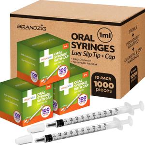 1000 PCS - 1ml Syringe with Cap | Oral Dispenser (No Needle) , Luer Slip Tip, | Sterile Individually Wrapped Medicine Dropper for Infants, Pets and Colostrum Collector - Bulk Case - 10 boxes of 100 PCS (1,000 pcs)