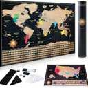 InnovativeMap Scratch Off World Map Poster and Detailed United States Map, Includes Complete Accessories Set and All Country Flags, World Maps for Wall, Fun Gifts for Travelers (Black)