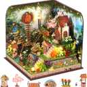 DIY Miniature House Kit, Forest Book Nook Kit with Music, 3D Wooden Puzzles for Adults, Dollhouse Kit with LED Light, Mini Building Kit, Craft Kit for Adults Teen to Build (Forest Garden)