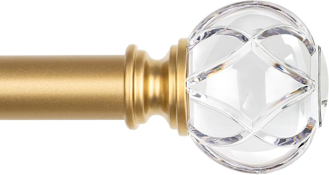 KAMANINA Curtain Rods for Windows 48 to 84(4-7 Feet), 1 Inch Luxury Gold Decorative Curtain Rod, Splicing Adjustable Single Drapery Rods with Crystal Netted Texture Ends, 32-86" (48-84")
