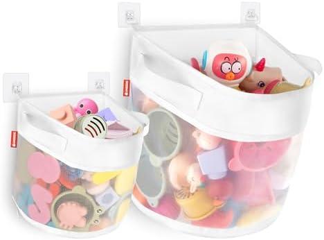 UNEEDE 2Pcak Bath Toy Organizer,Big Capacity Bathtub Toy Storage Organizer,Quick Access Bath Toy Holder for Bathtub,Baby Organizer and Storage,Quick Dry Baby Storage for Tub,Mesh Shower Caddy