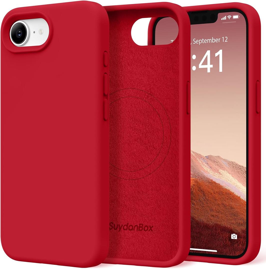 Magnetic for iPhone 17e/iPhone 16e Case, Compatible with MagSafe, [Soft Anti-Scratch Microfiber Lining] Slim Silicone Shockproof Protective Phone Case for iPhone 17e/16e 6.1", Deep Red
