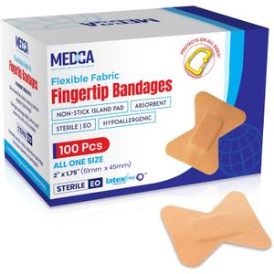 Flexible Fabric Bandages - Flex Fabric Adhesive Bandages Finger-Tip Care and to Protect Wounds from Infection - (100 Count Box)