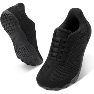 relxfeet Men's Minimalist Barefoot Gym Shoes Zero Drop Wide Toe Box Slip-On Sneakers Lightweight Non-Slip Workout Training Fitness Shoes (Black, 44)