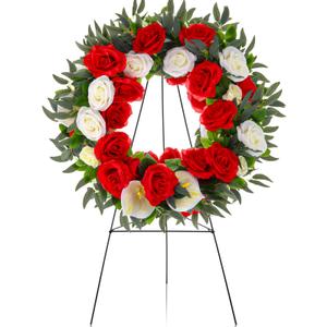 Crowye Pack of 2 Memorial Day 4th of July Grave Wreaths with Stand Set 23. 62in Cemetery Wreaths 30in Easel Patriotic Gravestone Headstone Independence Day Decor (Classic Cemetery Style)