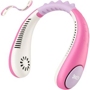 Kids Neck Fan, Portable Bladeless Neck Fan for Kids, 2600mAh Rechargeable Cooling Fan for 4-14Y Girls Boys, 4 Speeds & Lightweight Wearable Quiet Fan for Study/Camping/Travel (Pink & Purple)