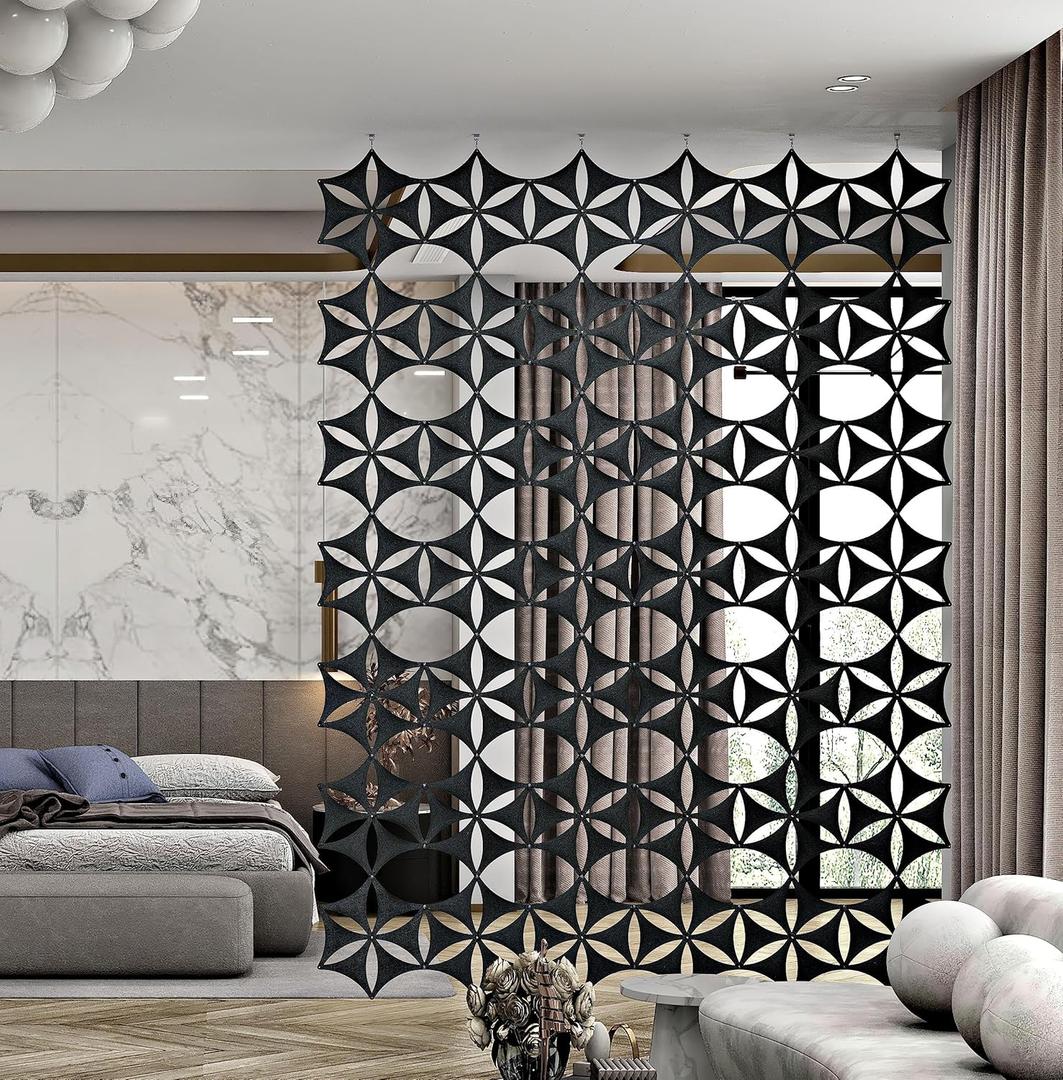 Felt Fiber Surface High Density Polyester Fiber Board 3D Flower Venus 14"x12" Hanging Room Divider Panel Cut Room Partition Home Decoratio(12 Pcs)(Black)