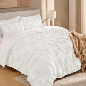 Andency Ivory Oversized King Comforter Set (120x98Inch), 3 Pieces Pinch Pleat Cal King Bedding Comforters & Sets, Oversized Pintuck Soft Fluffy Down Alternative Bed Set for All Season