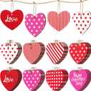 Jetec 40 Pieces Valentine's Day Tree Ornaments Pink Red White Wooden Heart Hanging Decoration Love Striped Plaid Heart Tags with String for Valentines Embellishments Craft Home Office Wall Decor