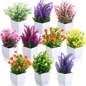 10 Pack Small Fake Plants Mini Artificial Fake Potted Indoor Plastic Artificial Plants Aesthetic Eucalyptus Greenery Decor for Office Shelves Living Room Bathroom Bedroom
