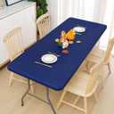 Smiry Rectangle Tablecloth, Elastic Fitted Flannel Backed Vinyl Tablecloths for 6ft Folding Tables, Waterproof Wipeable Table Covers for Indoor, Outdoor, Picnic and Camping (Navy, 36"x72")