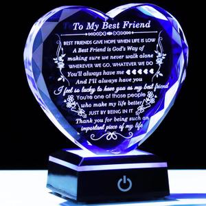 Best Friend Birthday Gifts with Colorful LED Base Crystal to My Best Friend Heart Gifts Friendship Gift for Women for Christmas Female Friend Gift Ideas BFF Gift for Her, Bestie Gifts