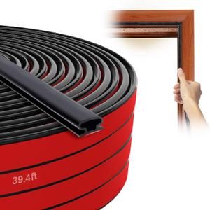 Weather Stripping Silicone Door Seal Strip for Doors and Windows, 39ft Self-Adhesive Waterproof Window Sealing Strip by SUNMON(Black)