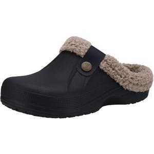 Beslip Classic Fur Lined Clogs Waterproof Winter Fuzzy Slippers for Women Men Indoor and Outdoor (6-7 Women/4.5-5.5 Men, Black/Khaki)