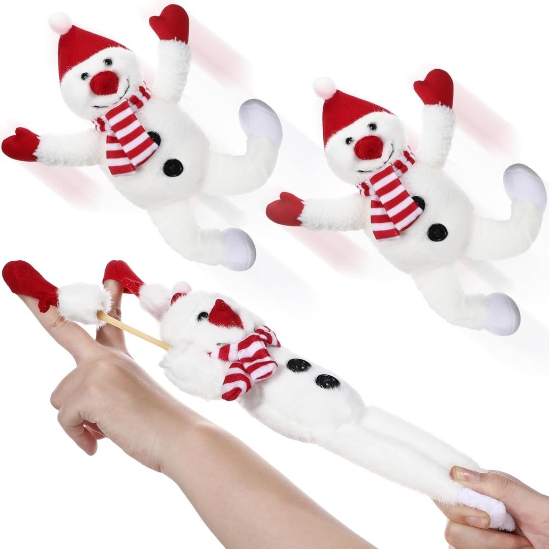 3 Pcs Cute Christmas Snowman Toys, 7 Inch Flying Slingshot Snowman, Finger Slingshot Xmas Toys, Christmas Funny Plush Gifts for Boys Girls Xmas Party Favors Flying Games Stocking Stuffers