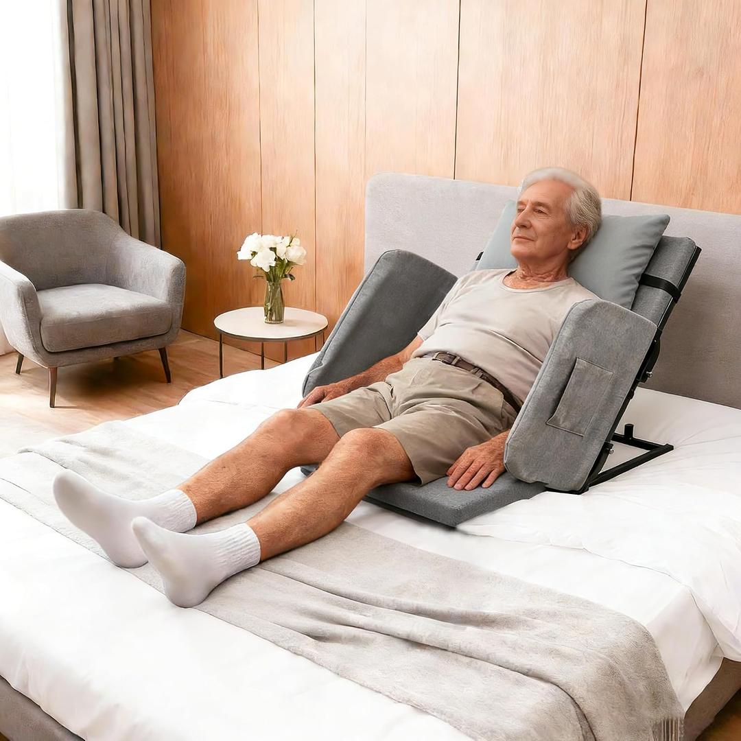 Electric Lifting Backrest for Bed, Adjustable Power Recliner Bed with Remote Control, 2-80 Adjustable Angle, with Handrail Fence&Headrest Cushion, Suitable for Pregnancy&Elderly&Patients