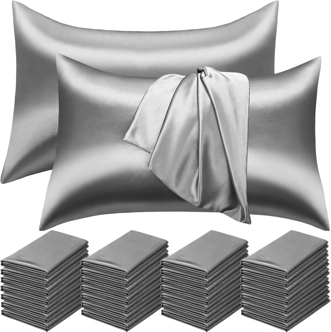 Macarrie 30 Pcs Silk Pillowcase Bulk Queen Satin Pillowcase for Hair and Skin, 20" x 30" Silk Pillow Cases Satin Pillow Case Breathable Cooling with Envelope Closure for Bedding Sleeping Gifts(Grey)