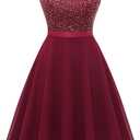 Dressystar 2026 Women's V Neck Short Sequin Prom Dress Glitter A-line Swing Cocktail Party Dresses Knee Length (XS)