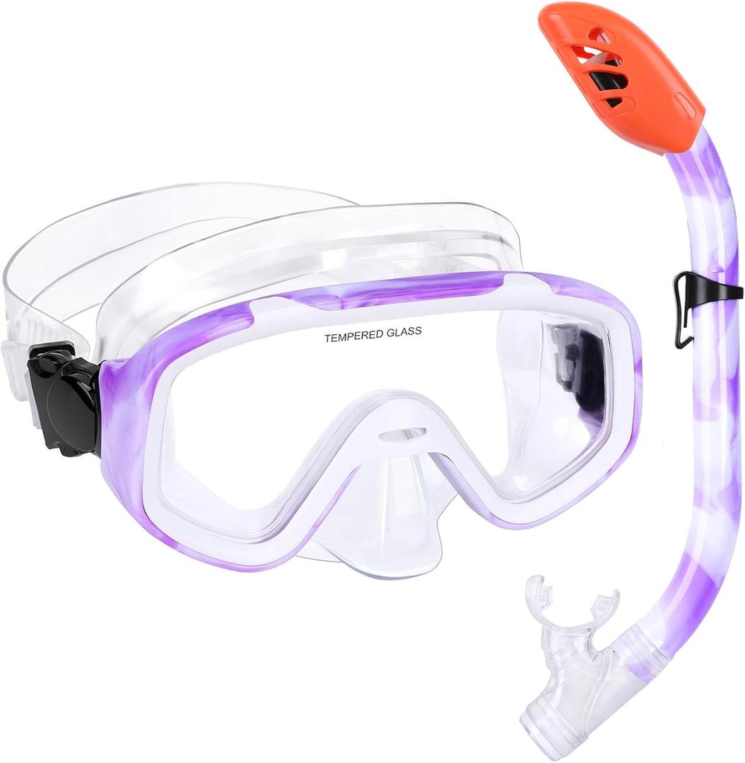 Kids Snorkel Set, Children Anti-Fog Diving Mask Swimming Goggles Dry Top Snorkel Equipment Snorkeling Packages Swimming Gear for Youth Boys Girls Age 5-10