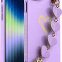 AICase iPhone SE 2022 Case,iPhone 3rd/2020/2nd gen/iPhone 8/7 Case for Women with Full Camera Lens Protection and Hand Strip Loop, Silicone Heart Girly Cute Soft Slim Shockproof for iPhone 8/7/SE_4 (lilac purple with Heart Strap Chain)