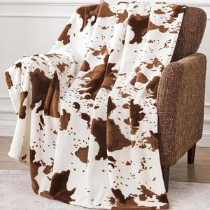 Edenleaf Cow Print Blanket, Ultra Cozy Cow Throw Blanket for Couch Bed and Travel, Cow Print Decor Throw Blankets for All Seasons 50"x60" (Light Brown)