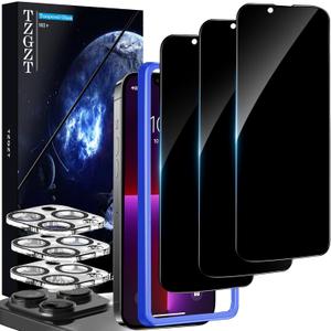 TZGZT [True 25 Peep-Proof] 3 Pack for iPhone 13 Pro Max Privacy Screen Protector, 3 Pack Camera Lens Protector Accessories, Tempered Glass Anti Spy Private Film Case Friendly, with Alignment Frame