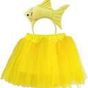 Adorable Kids Fish Costume Headband and Tutu 2pcs Set for Halloween Animal Dress Up Accessories (Yellow)