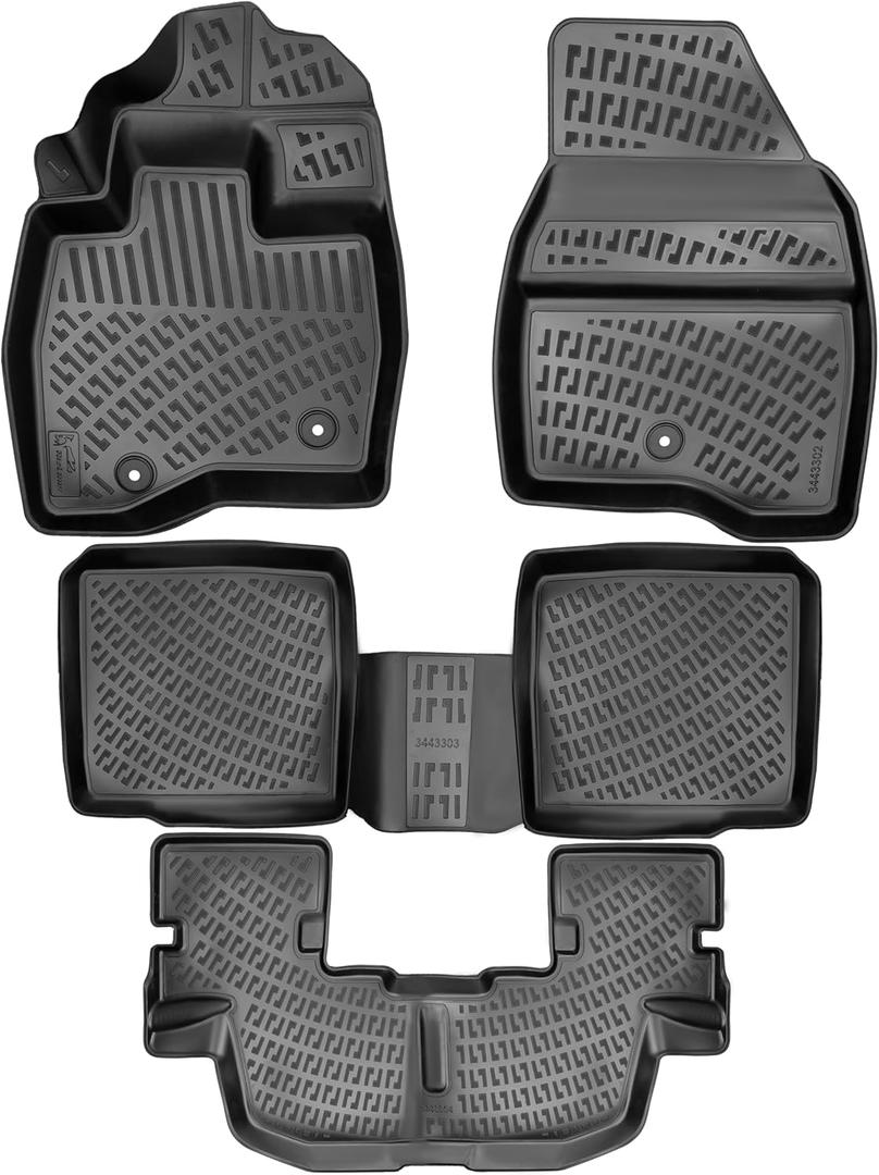 Ford Explorer 2015-2019 (Bench Seating) 7 Seats Floor Mats Custom Fit Rubber 3D Car Mats Laser Measured 1st & 2nd & 3rd Row Floor Liners All Weather Waterproof (Front & Rear)