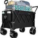SUNNYFEEL 550LBS Collapsible Wagon Cart - Heavy Duty Push Pull Foldable Wagon with Dual Handles and Big Wheel,Utility Cart with Rear Tailgate for Camping, Fishing, Gardening, Shopping, Black