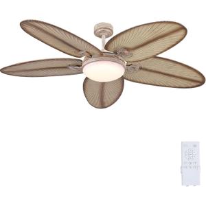 PHORUS 62" Large Waterproof Outdoor Palm Leaf Ceiling Fans with Lights and Remote,Wet Rated Tropical Ceiling Fans Light for Patios Porch Gazebo Pergola,6 Speeds Reversible