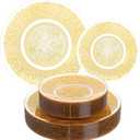 100PCS Clear and Gold Plastic Plates, Gold Disposable Plates Heavy Duty, Elegant Floral Plastic Plate Include 50 Dinner Plates and 50 Dessert/Salad Plates for Party & Thanksgiving