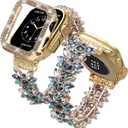 VIQIV Bling Dressy Bracelet with Case Compatible with Apple Watch Bands 38mm 40mm 41mm 42mm 44mm 45mm 49mm for Women Girls Strethy, Slim Jewelry Starlight Stainless Steel Metal Wristband Strap for iWatch Ultra 2/Ultra Series 9/8/7/6/5/4/3/2/1/SE