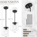 Modern Pendant Light Fixtures 2-Pack, Matte Black Pendant Lights Kitchen Island with Square Transparent Glass, Glass Pendant Light for Dining Room, Bedroom, Living Room, Farmhouse