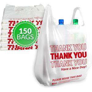 Reli. Thank You Plastic Bags | 150 Pack | (11.5" x 6.5" x 21"), White | Plastic Bags with Handles | Ideal for Grocery, Shopping, Food Take Out, Restaurants, Small Business