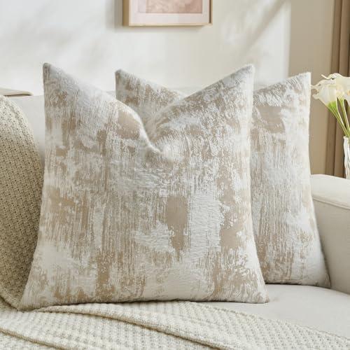 FUTEI Khaki White Decorative Throw Pillow Covers 26x26 Inch Set of 2,Soft Faux Cashmere Jacquard Weave Vintage Euro Pillow Shams,Modern Home Decor for Couch Bed Living Room