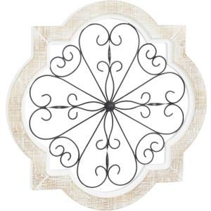Deco 79 Wooden Scroll Home Wall Decor Wall Sculpture with Metal Scroll Work, Wall Art 22" x 1" x 22", White