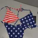 Women's Two Piece Bikini Sets Sexy Halter Ring Swimsuit Triangle String Cheeky Bathing Suit (Medium, American Flag)