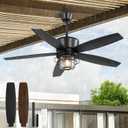 Fanbulous 52" Outdoor Ceiling Fans with Lights and Remote Control,IP65 Wet Rated Waterproof Ceiling Fan with 6-Speed DC Motor, Farmhouse Gazebo Fan for Porch Patios PavilionBlack